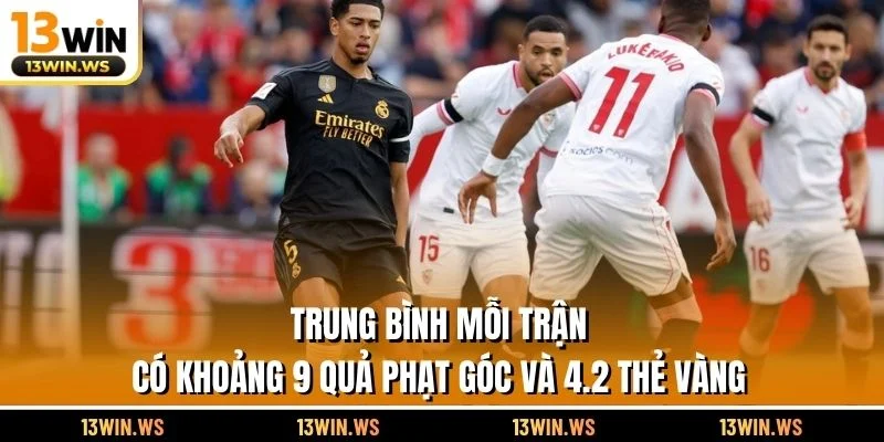 Trung bình mỗi trận có khoảng 9 quả phạt góc và 4.2 thẻ vàng